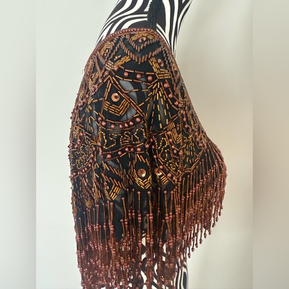 Gorgeous Vintage 70s 80s Sequin & Beaded Art Deco Shawl Capelet Rose Gold Bronze - Picture 15 of 15